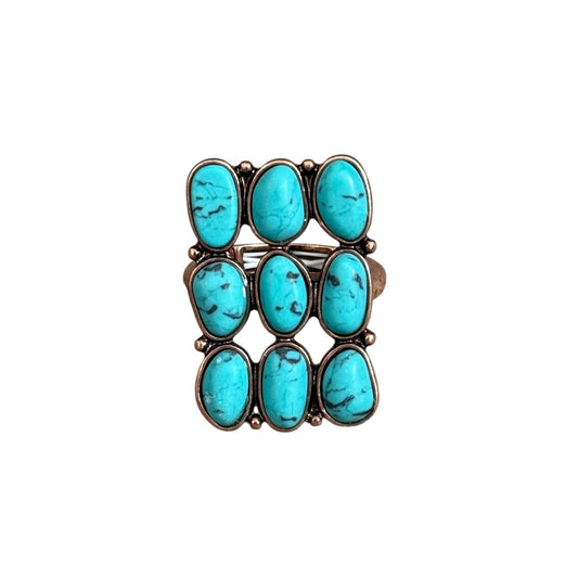 Copper Turquoise Stone Rectangle Cuff Ring