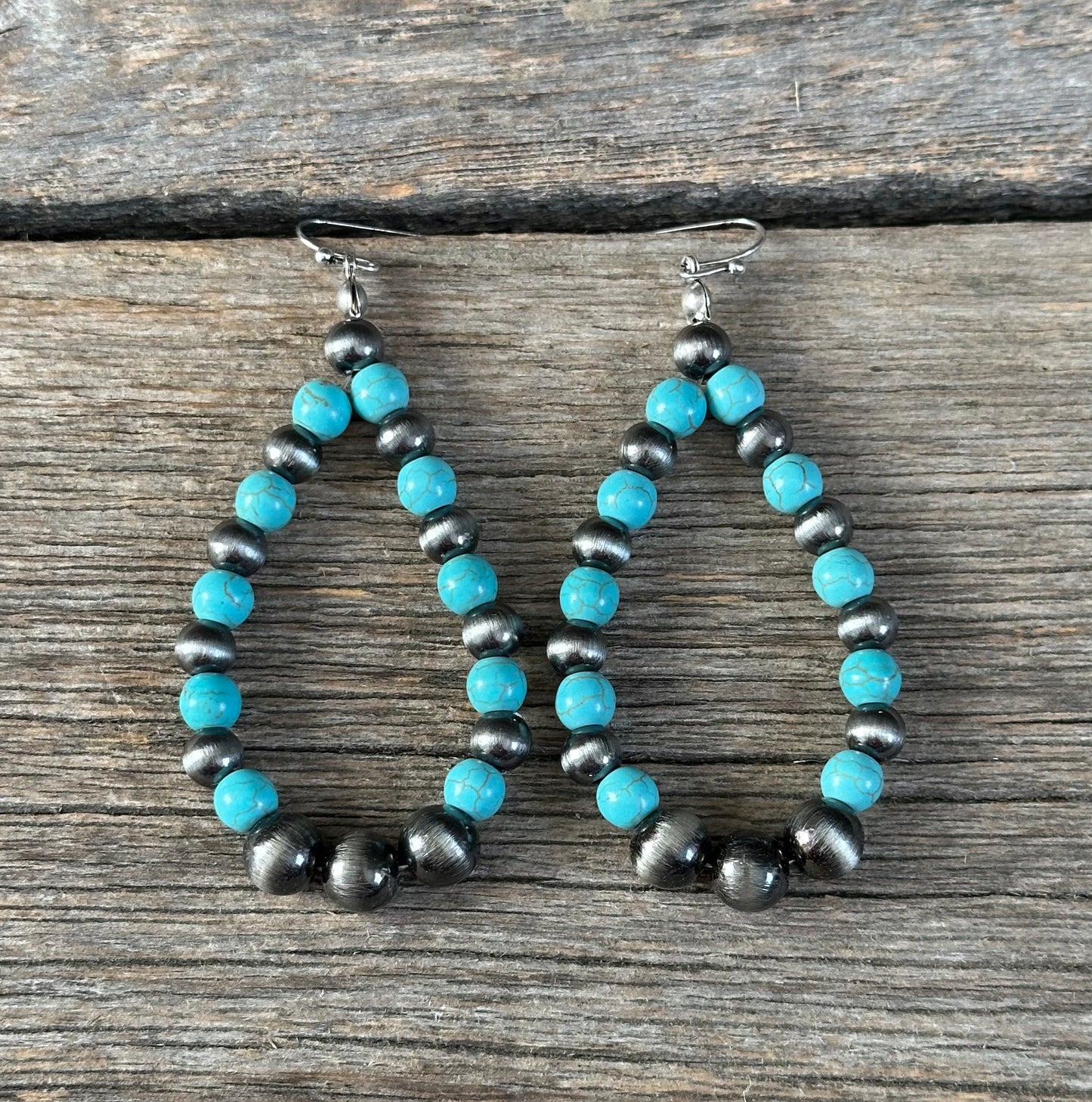 Gunmetal Navajo Pearl Turquoise Teardrop Earrings