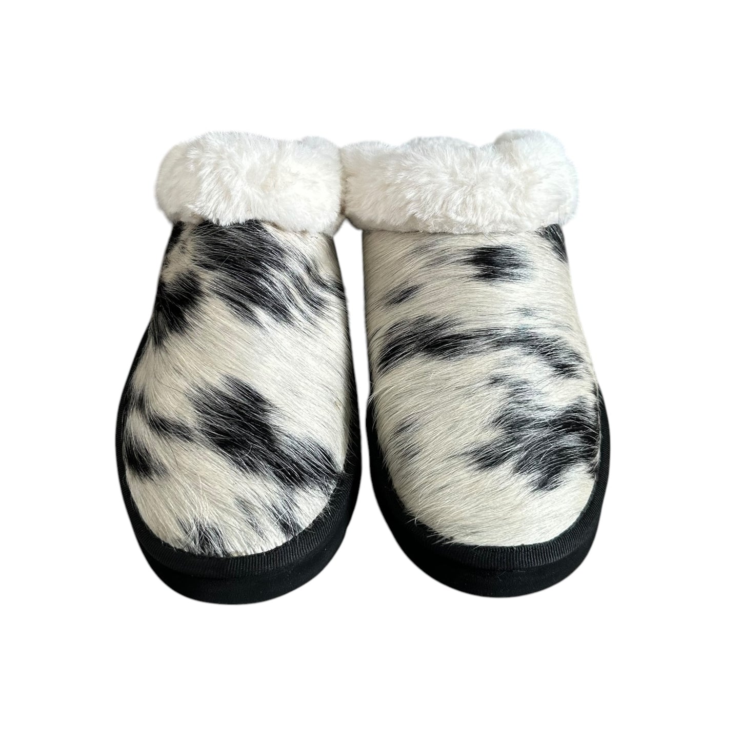 Black & White Cowhide Slippers - Size 10