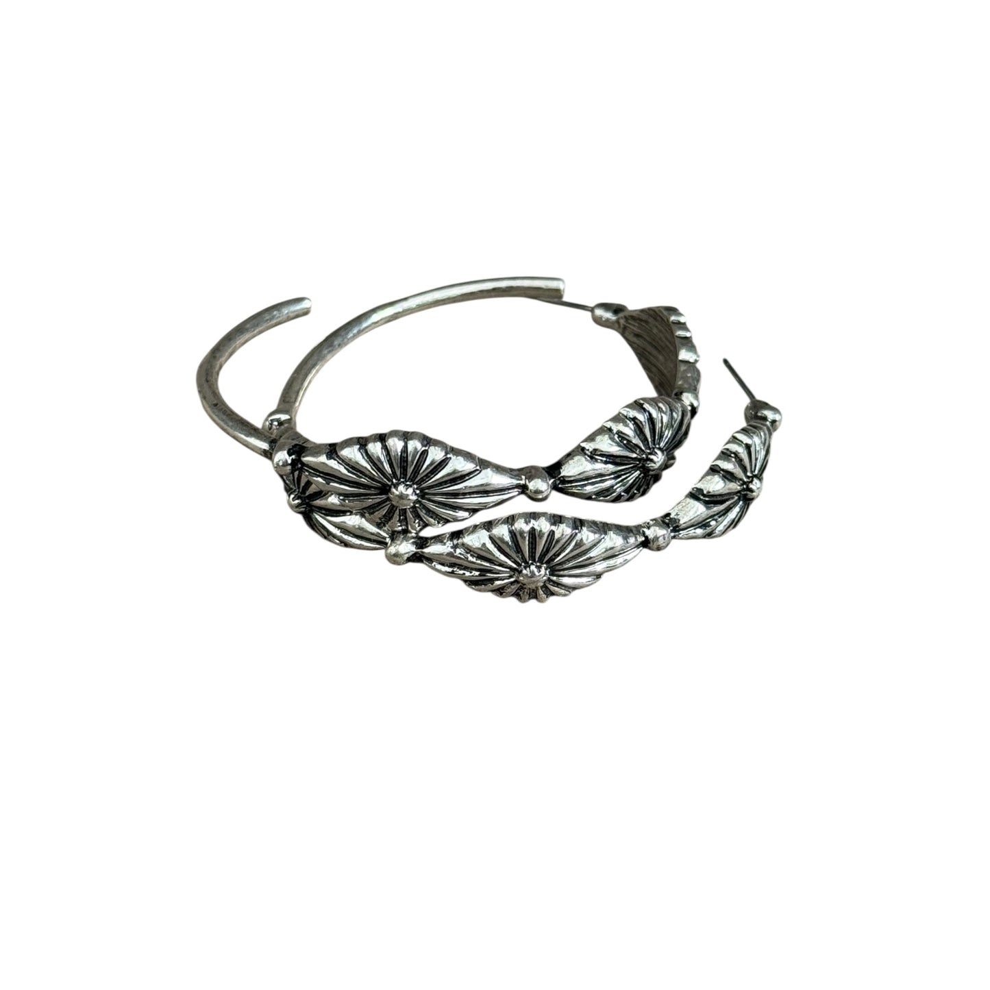 Silver Concho Large Hoop Earrings