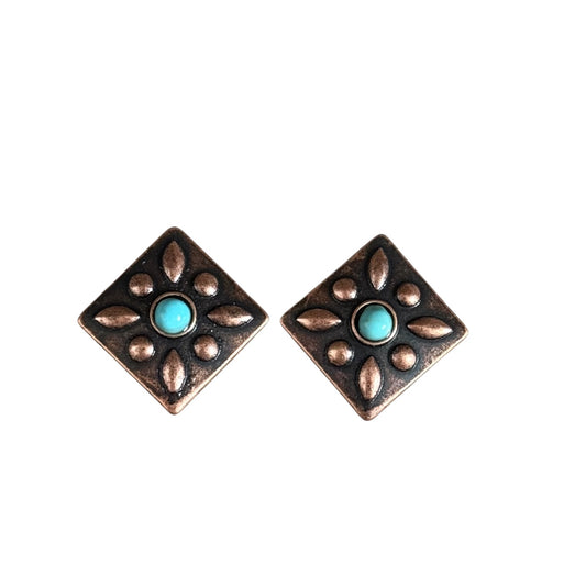 Copper Turquoise Diamond Concho Earrings