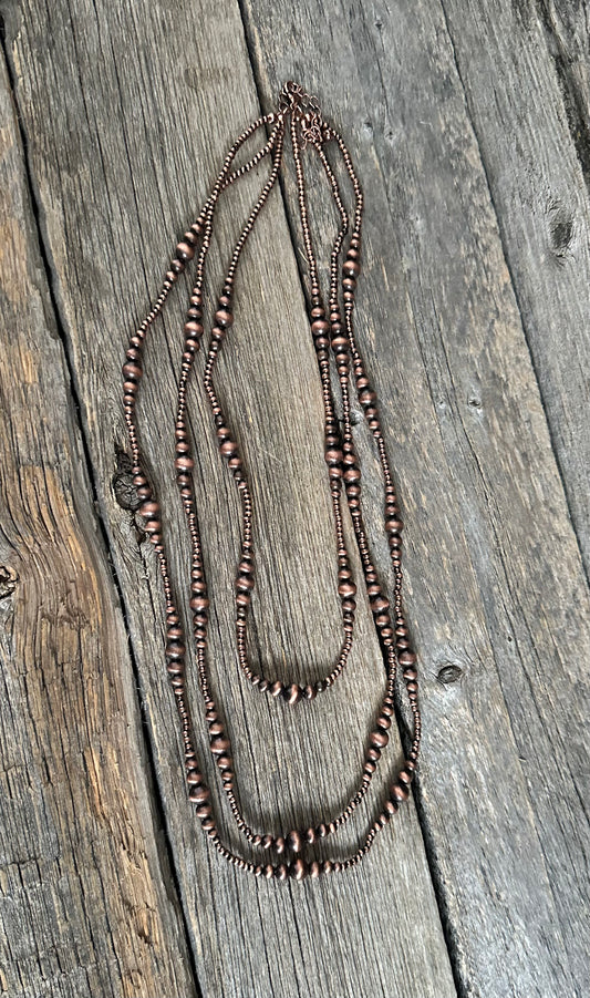 Copper Navajo Pearl Long Triple Necklace