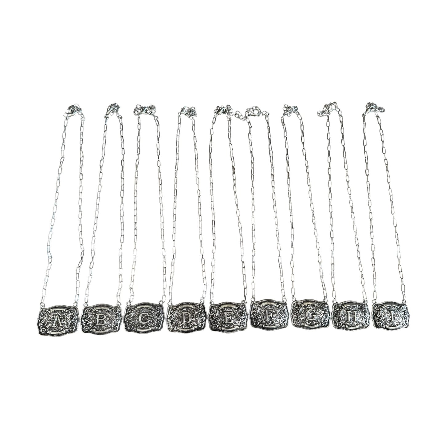 Tooled Mini Buckle Initial Necklaces