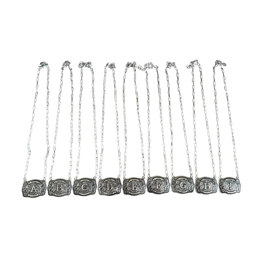 Tooled Mini Buckle Initial Necklaces