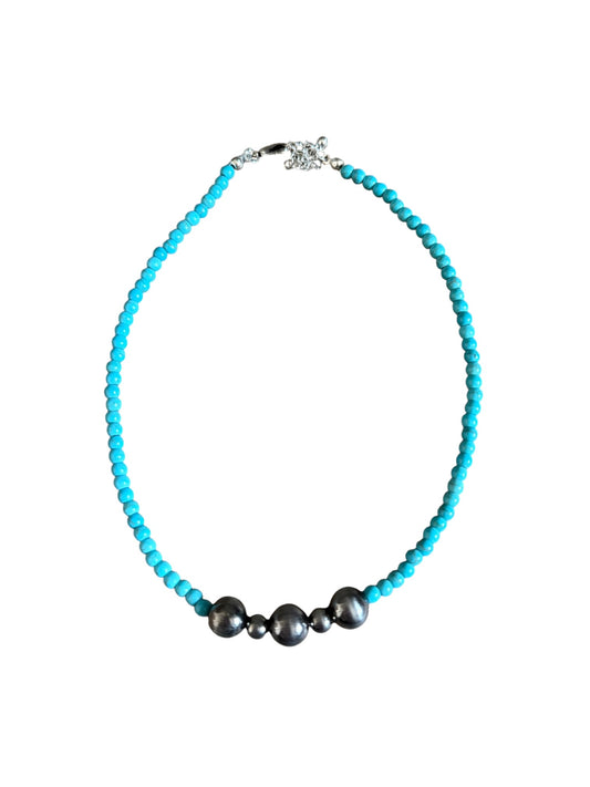 Gunmetal Navajo Pearl Turquoise Choker