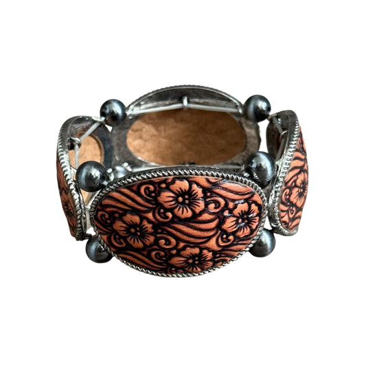 Tooled Leather Stretch Bracelet