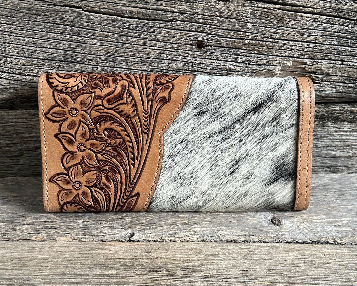 Tooled Floral Cowhide Wallet