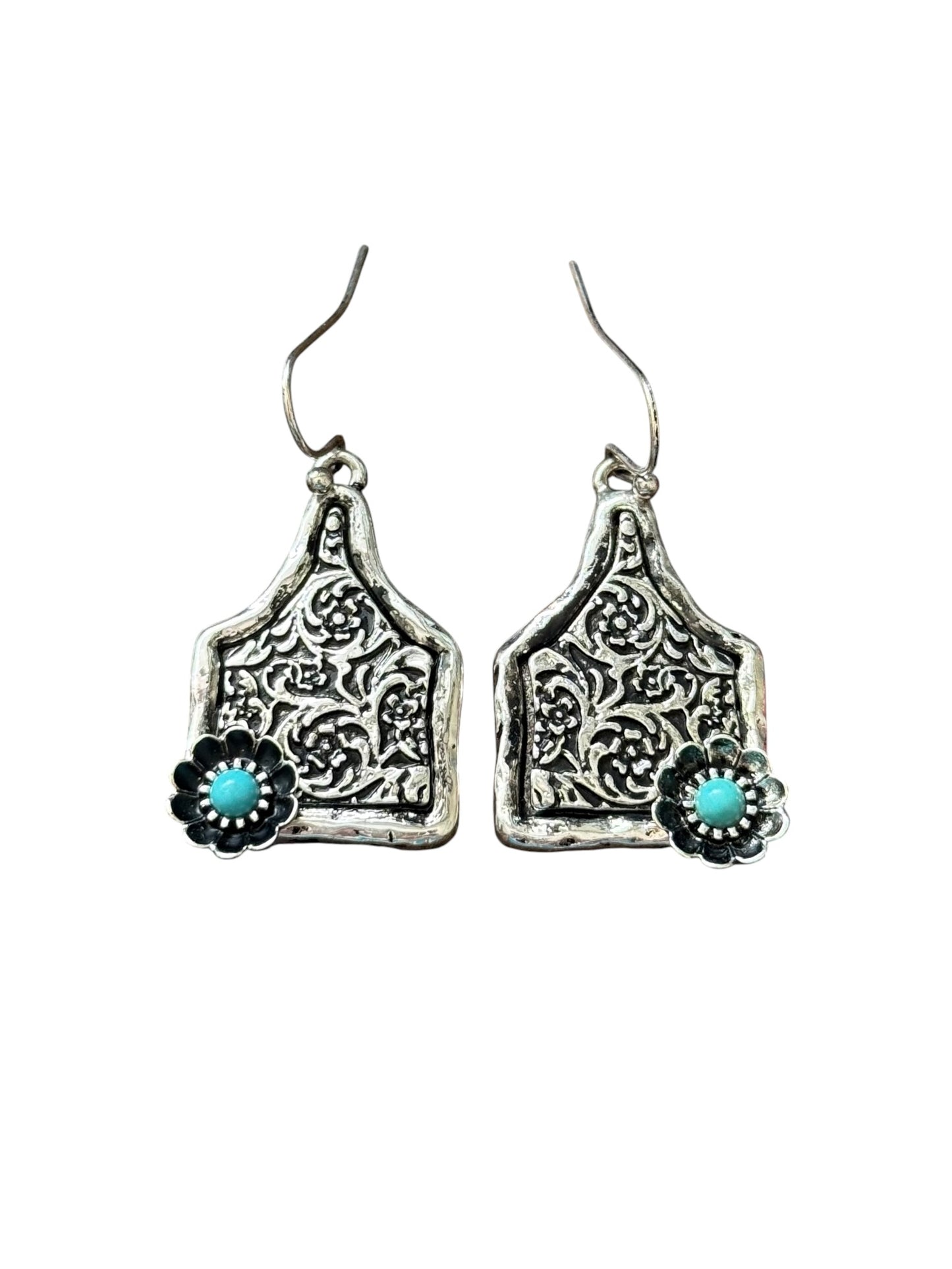 Tooled Turquoise Tag Earrings
