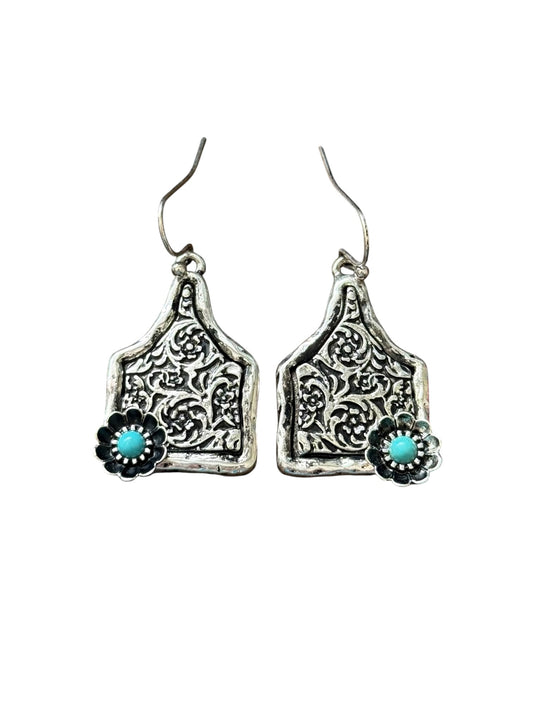 Tooled Turquoise Tag Earrings