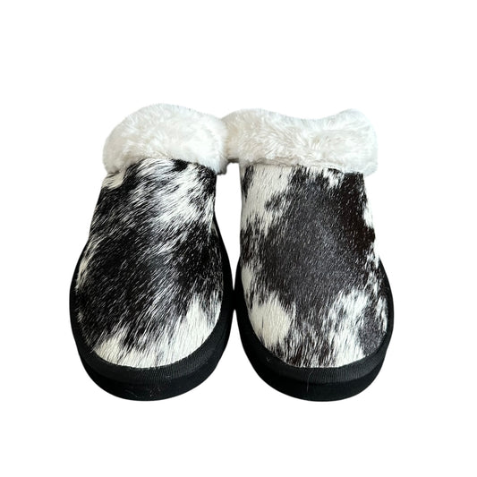 Black & White Cowhide Slippers - Size 9