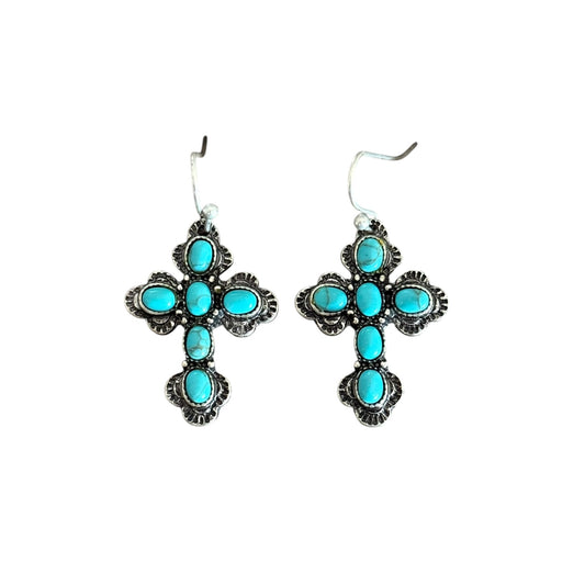 Small Turquoise Cross Earrings