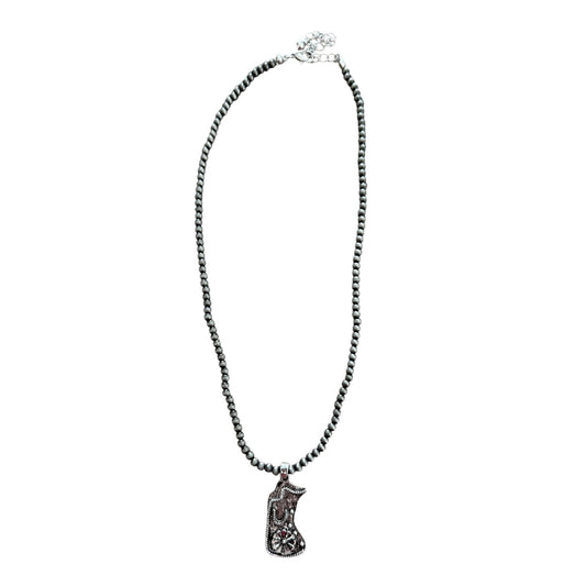 Gunmetal Navajo Pearl Chaps Necklace