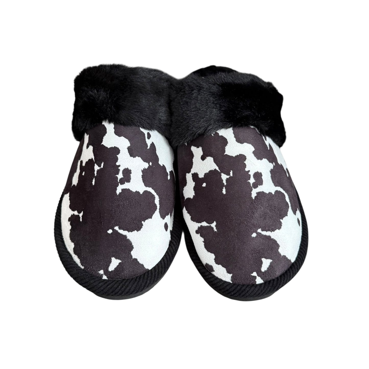 Black & White Cow Print Slippers