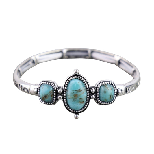 Turquoise Oval Square Stone Stretch Bracelet
