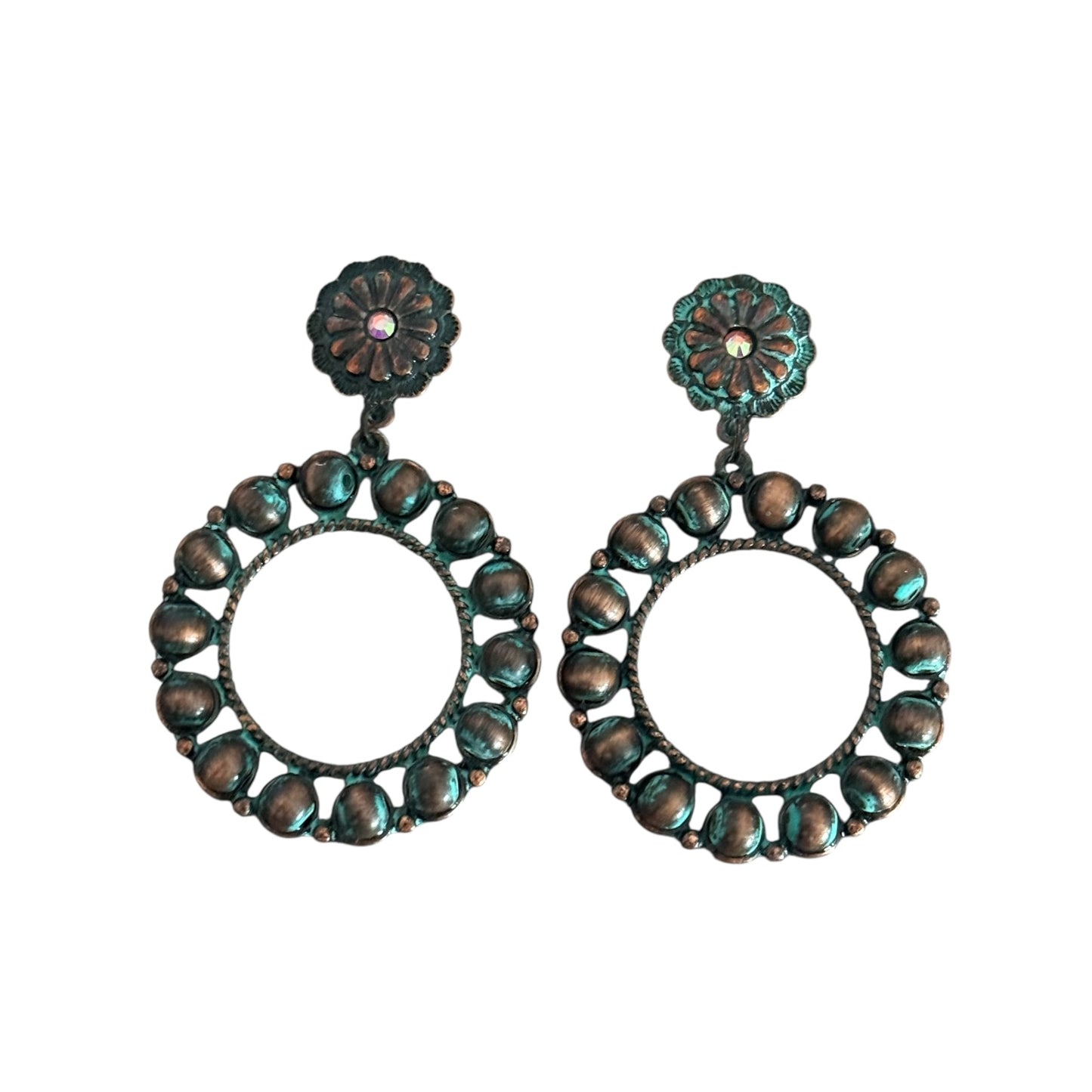 Patina Concho Navajo Pearl Circle Earrings