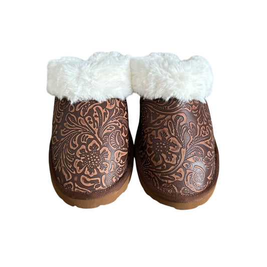 Tooled Brown Floral Slippers