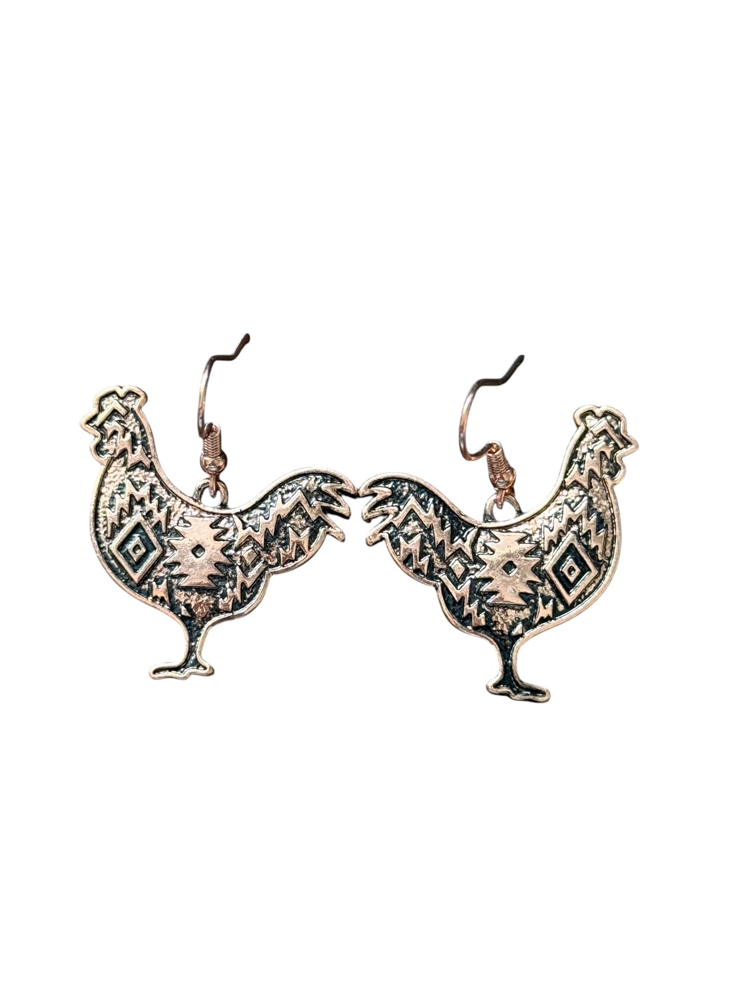 Copper Aztec Rooster Earrings