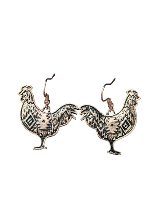 Copper Aztec Rooster Earrings