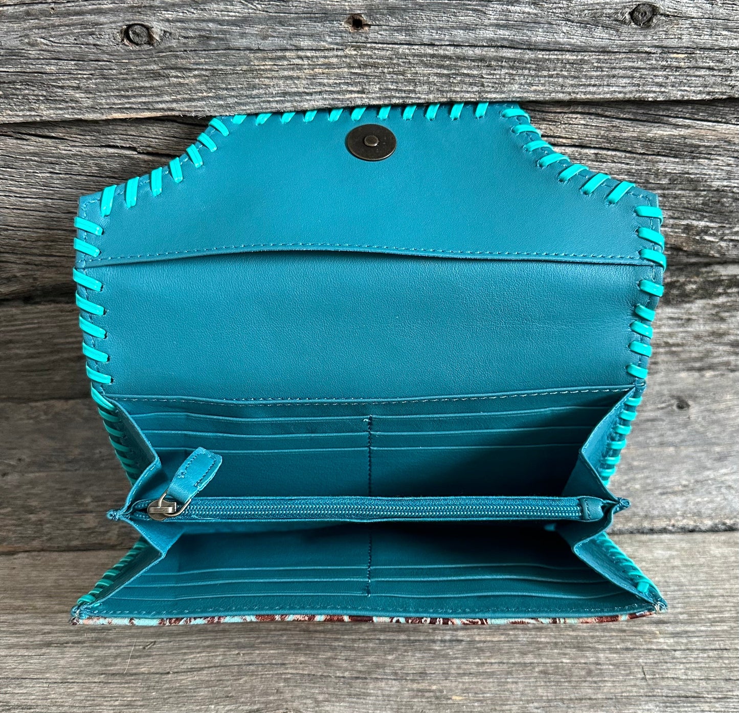 Embossed Turquoise Floral Wallet