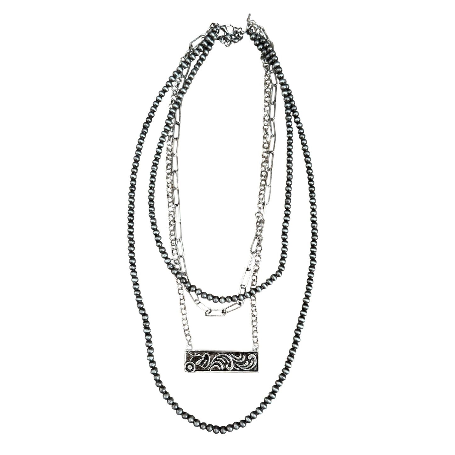 Gunmetal Navajo Pearl Bar Necklace