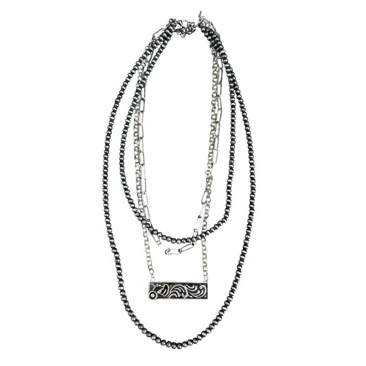 Gunmetal Navajo Pearl Bar Necklace