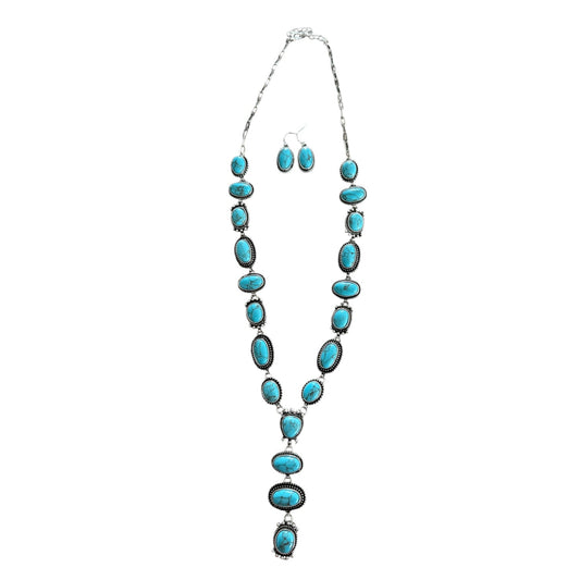Turquoise Y Drop Necklace Set