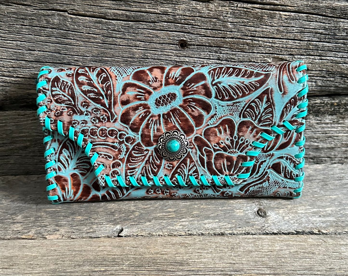 Embossed Turquoise Floral Wallet