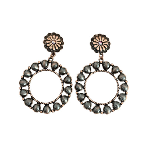 Copper Concho Navajo Pearl Circle Earrings
