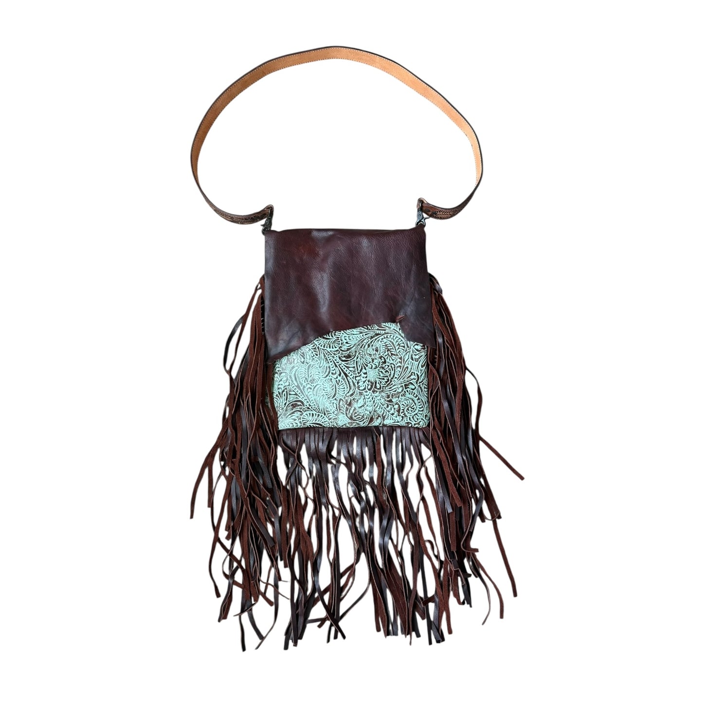 Raw Edge Embossed Turquoise Purse