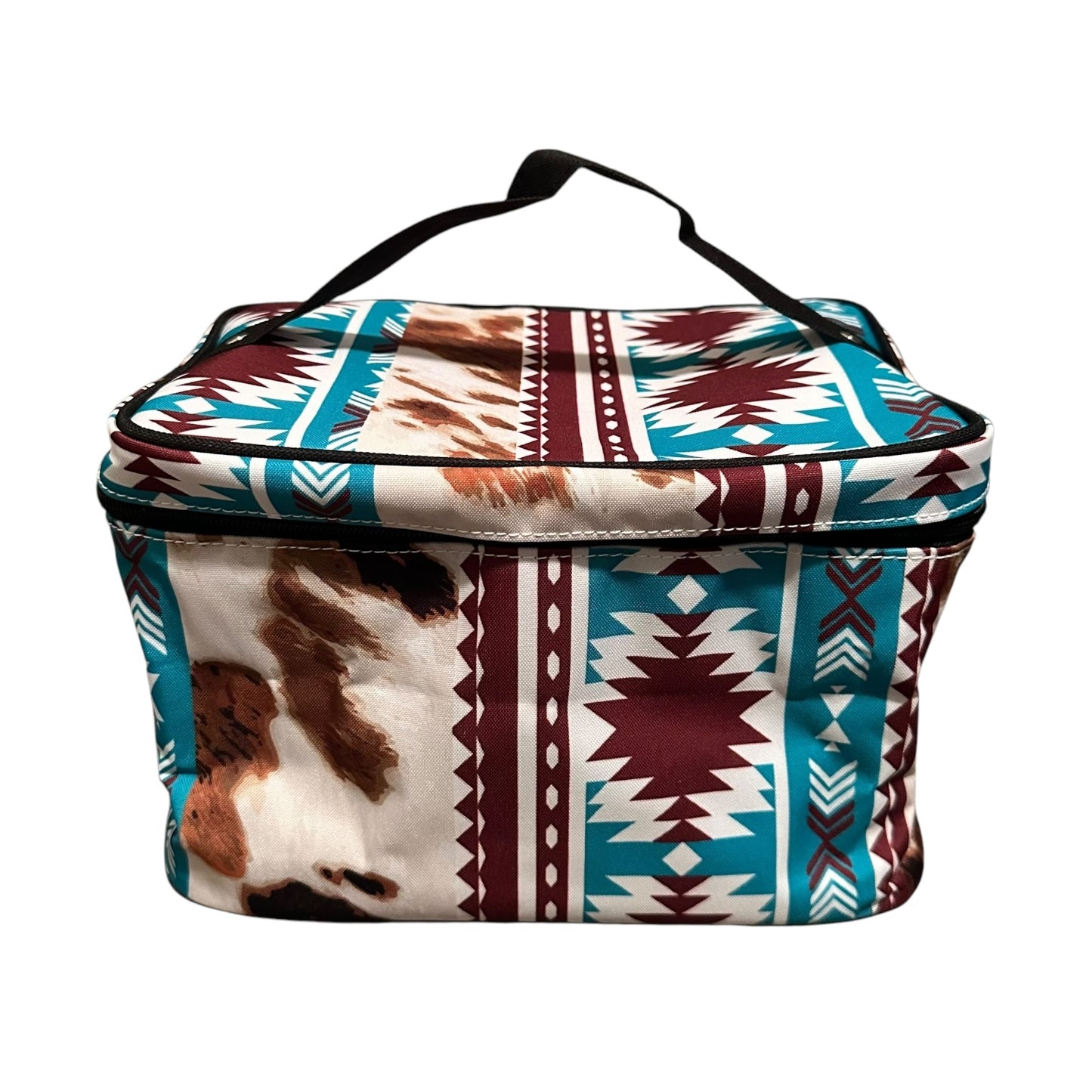 Turquoise Aztec Cowhide Cosmetic Bag