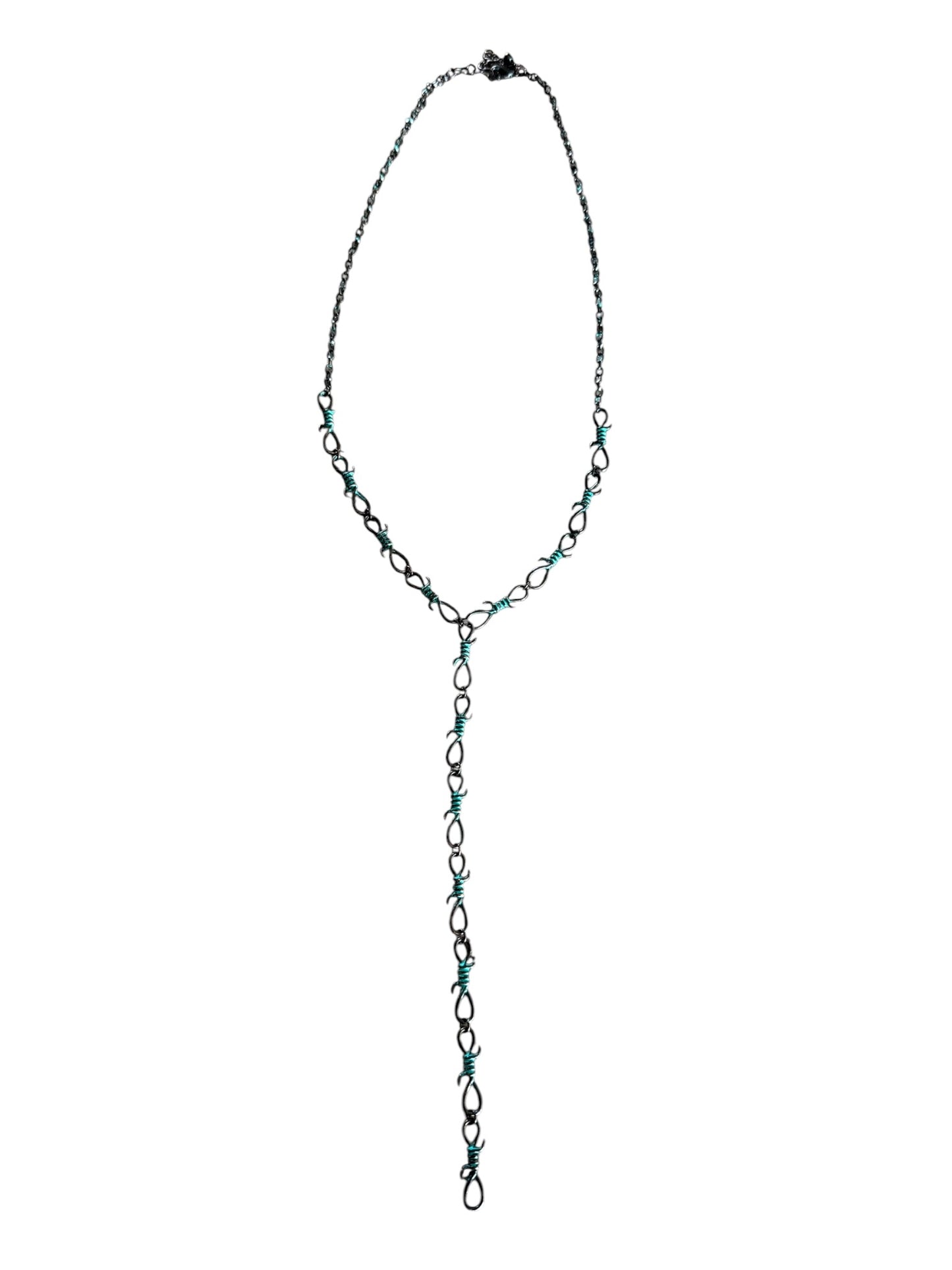Patina Y Drop Barbwire Necklace