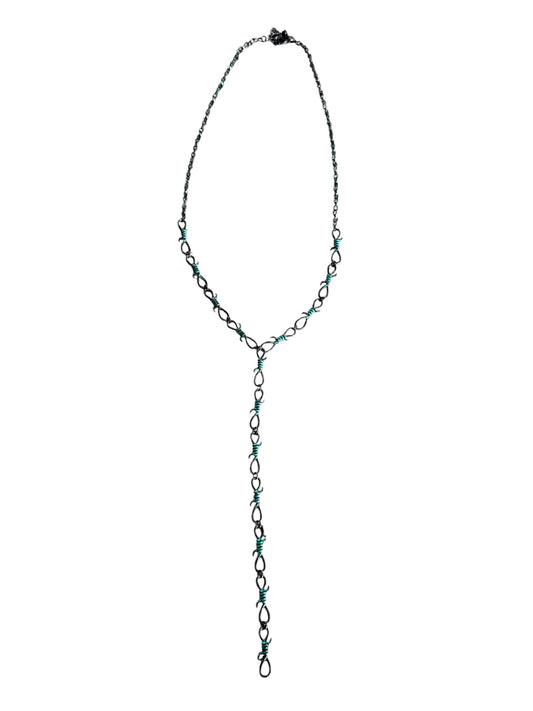 Patina Y Drop Barbwire Necklace