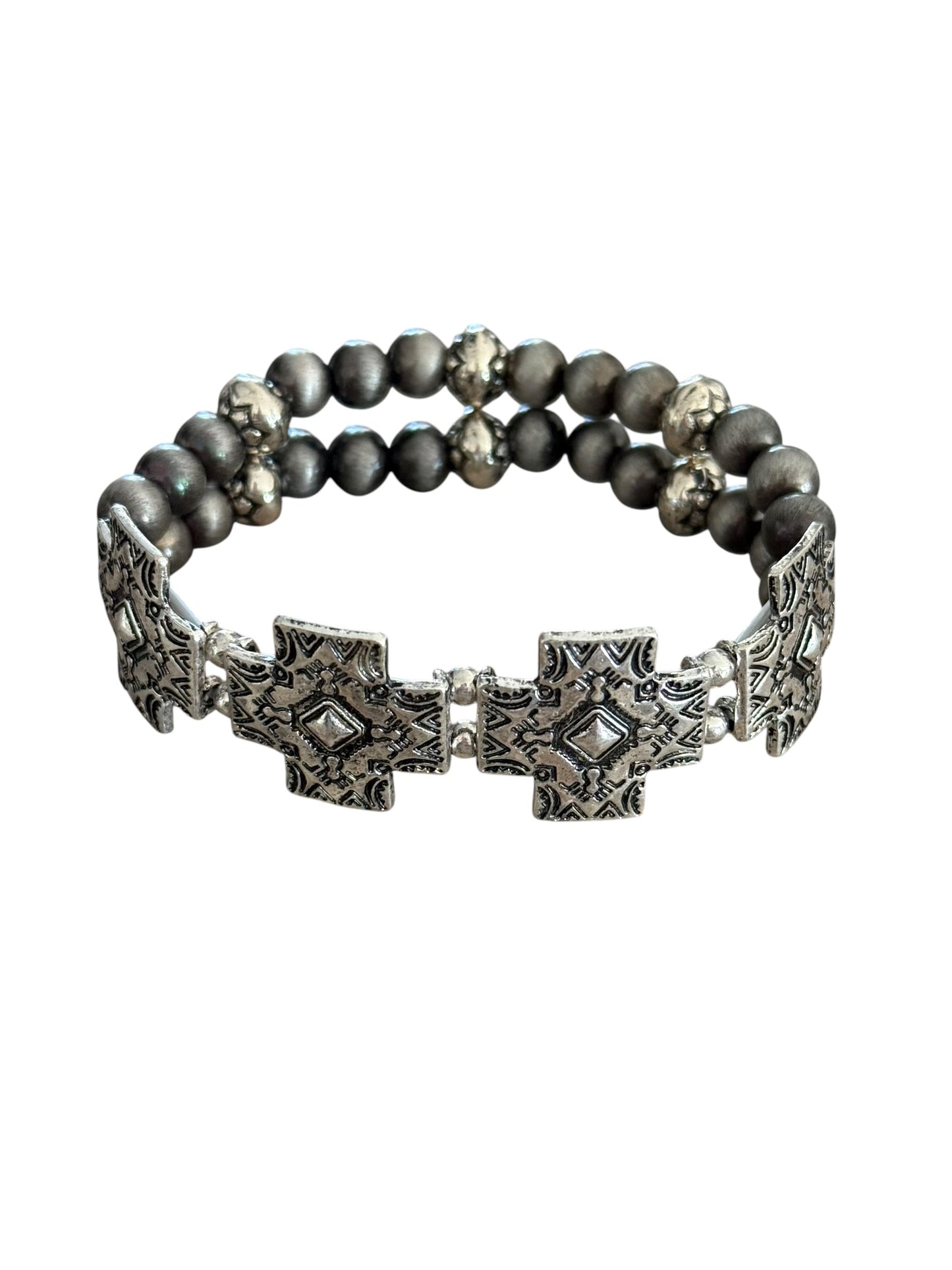Gunmetal Navajo Pearl Cross Bracelet