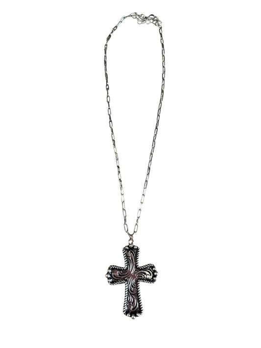Tooled Cross Necklace