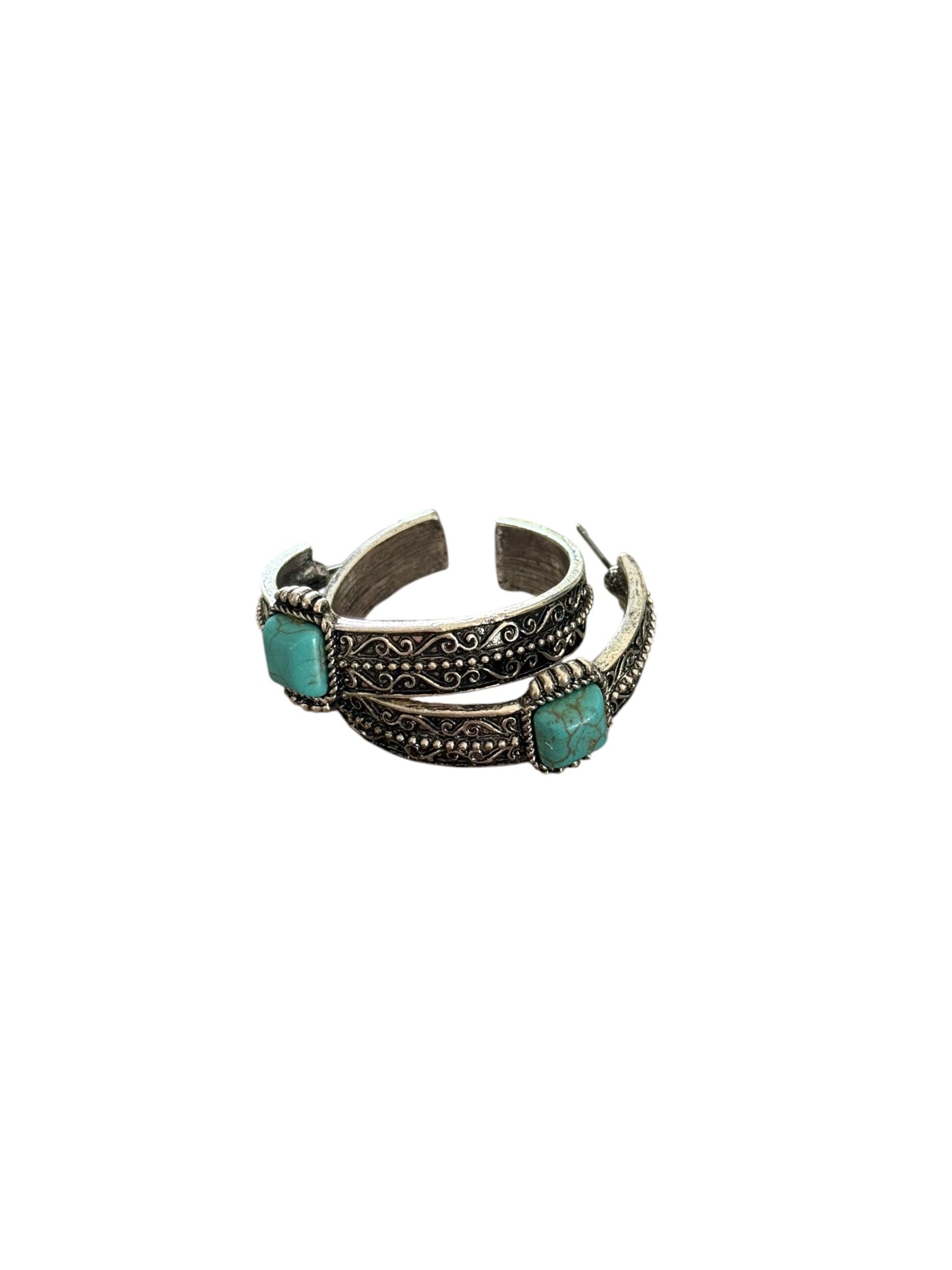 Turquoise Stone Medium Hoop Earrings