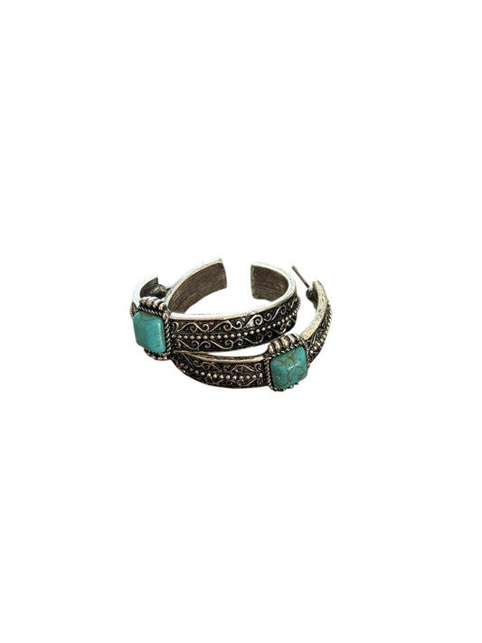Turquoise Stone Medium Hoop Earrings