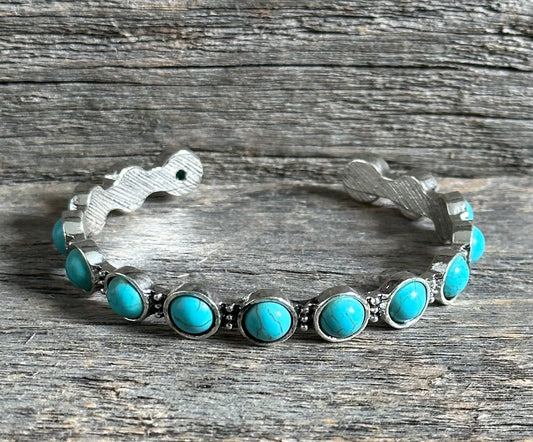 Round Turquoise Stone Cuff Bracelet