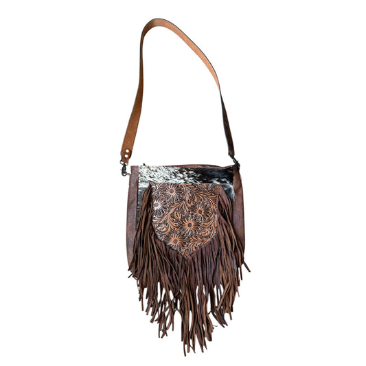 Tooled Floral Cowhide Purse