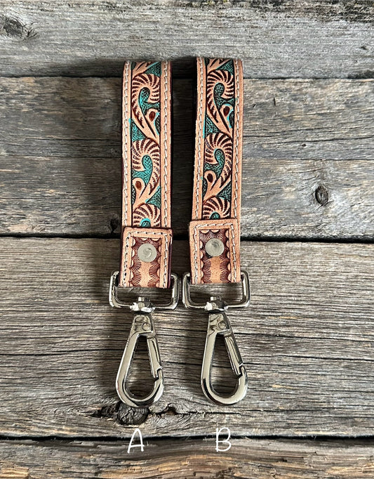 Tooled Turquoise Cowhide Keychain