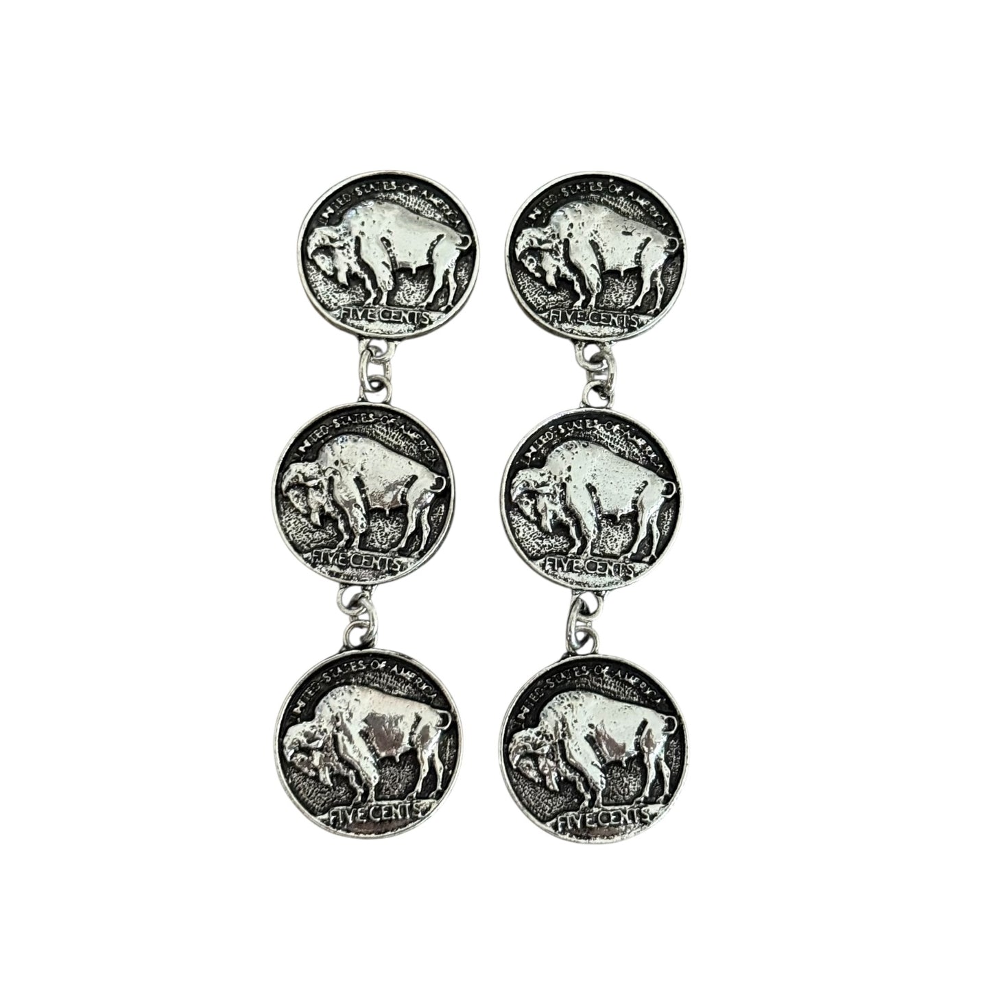 Triple Buffalo Coin Earrings