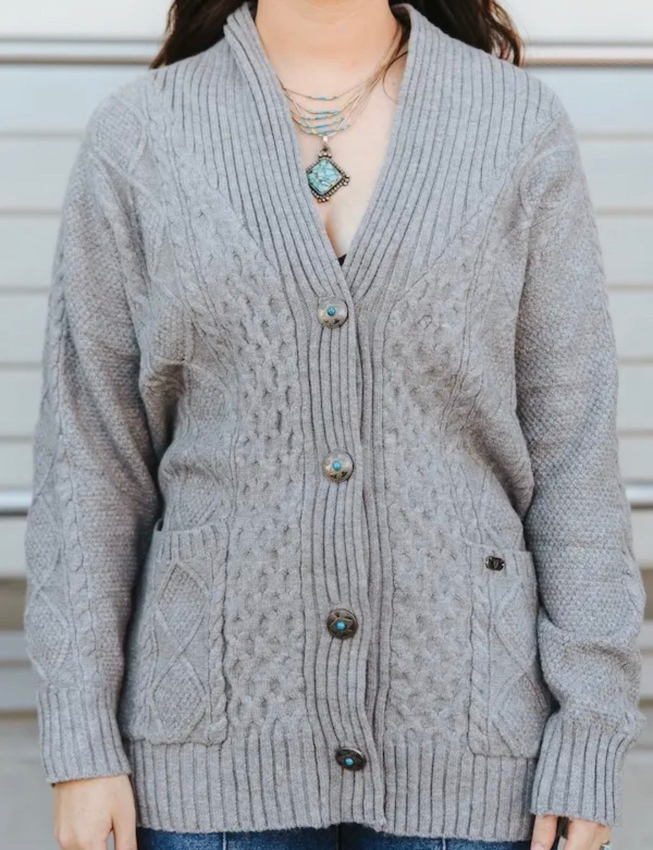 Grey Cable Knit Cardigan