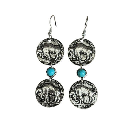 Turquoise Double Buffalo Coin Earrings