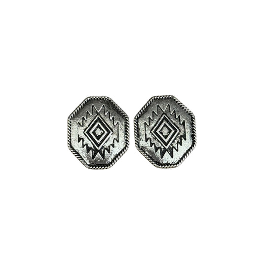 Silver Aztec Concho Earrings