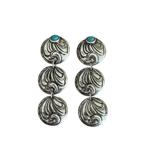 Turquoise Tooled Triple Drop Earrings