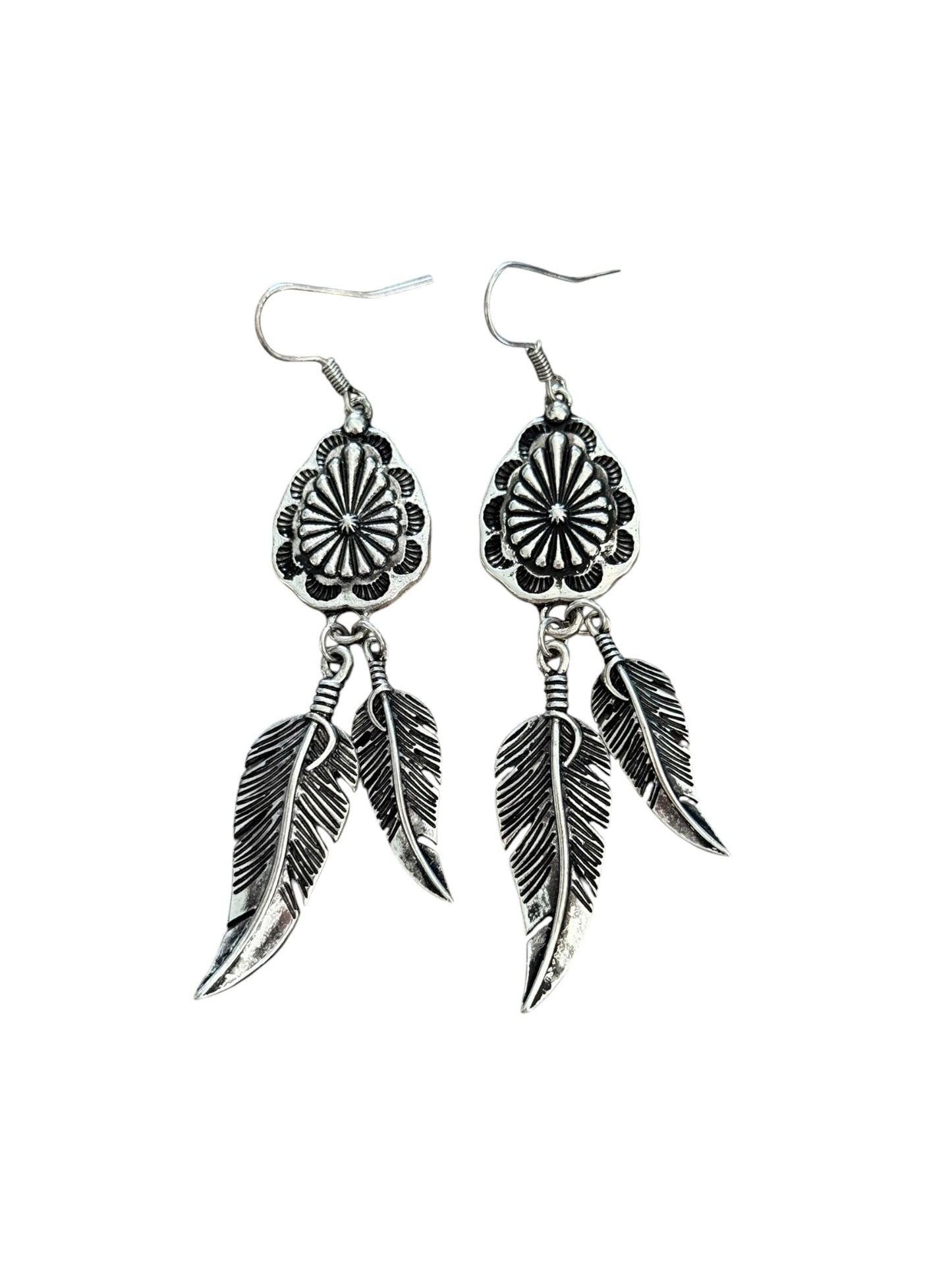 Concho Double Feather Earrings