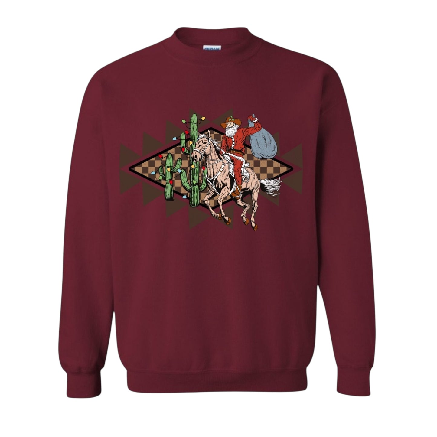 Aztec Checkerboard Santa Christmas Crewneck • PRE ORDER •