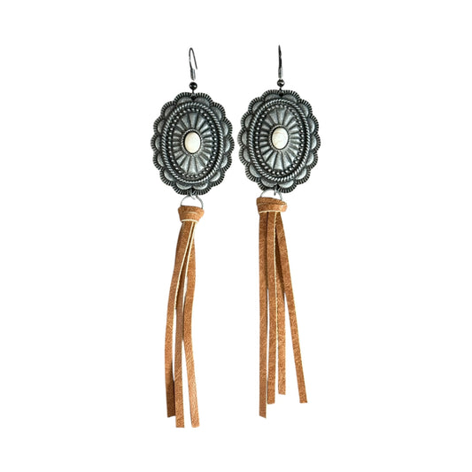 Natural Stone Concho Fringe Earrings