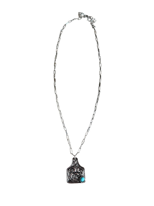 Tooled Turquoise Tag Necklace