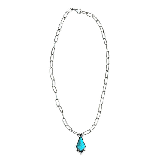 Silver Chunky Turquoise Pendant Necklace