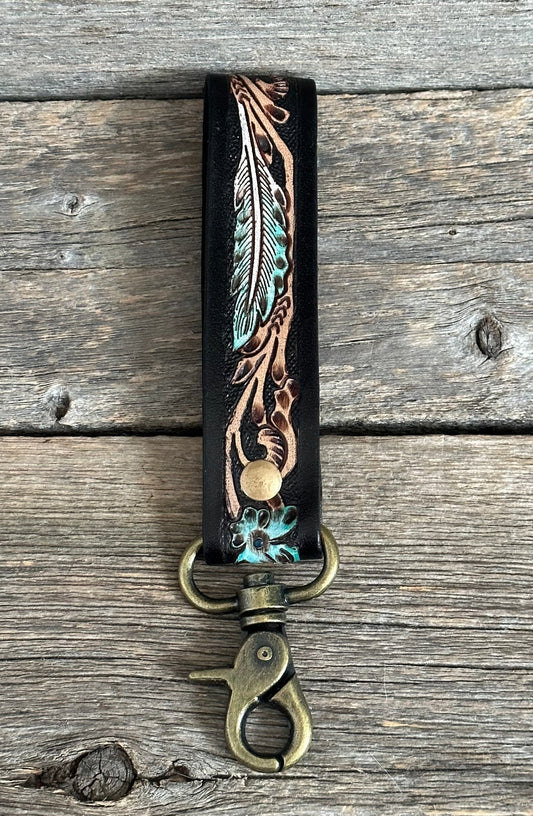 Turquoise Tooled Feather Keychain